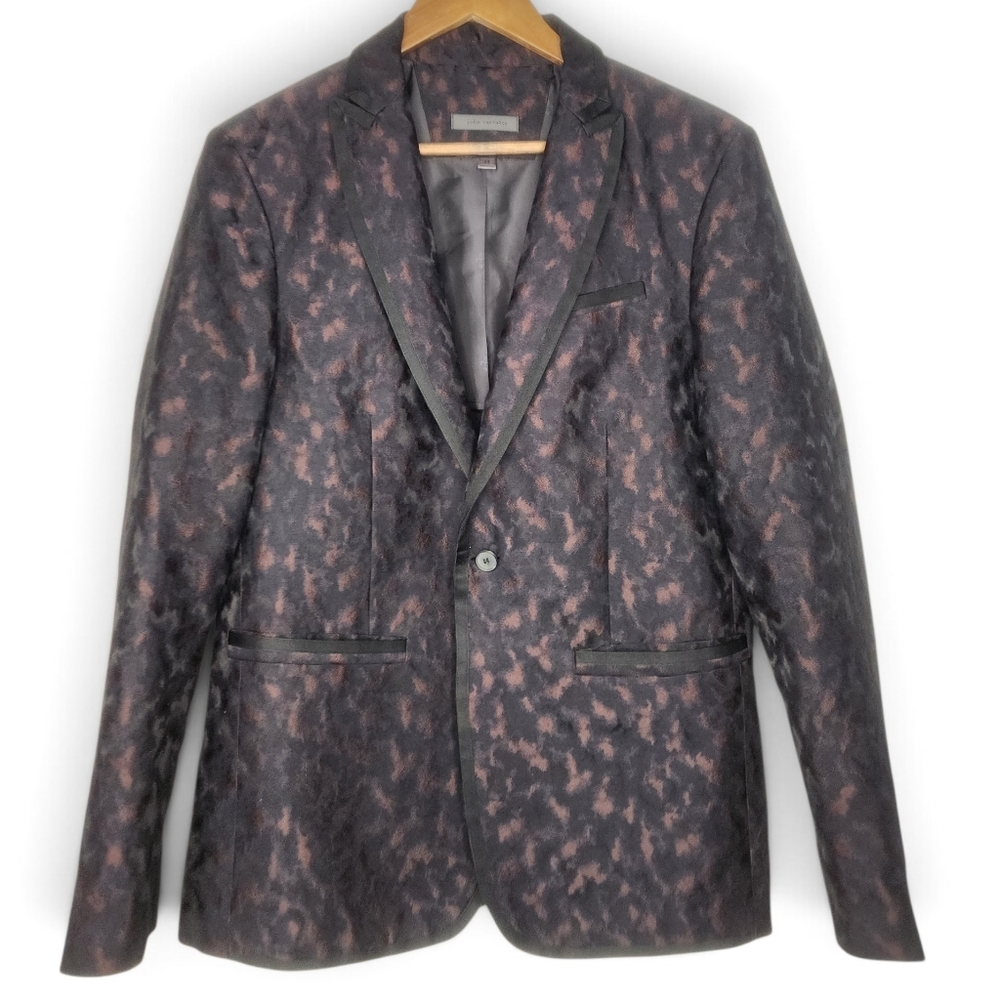 John Varvatos Hampton Leopard Jacquard Dinner Jacket in Merlot Size EU 48 US 38